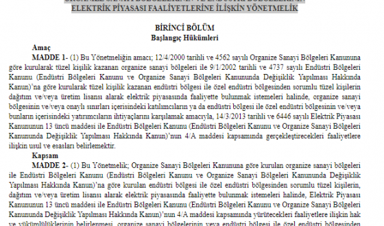 Yeni Elektrik Piyasa Yönetmeliği ile OSB ve Endüstri Bölgelerine Lisans Kolaylığı